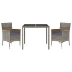 3 Piece Garden Dining Set with Cushions Grey Poly Rattan