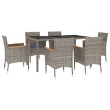 7 Piece Garden Dining Set with Cushions Grey Poly Rattan - Front View