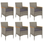 7 Piece Garden Dining Set with Cushions Grey Poly Rattan
