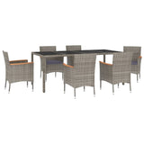 7 Piece Garden Dining Set with Cushions Grey Poly Rattan - Front View