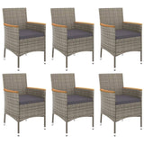 7 Piece Garden Dining Set with Cushions Grey Poly Rattan