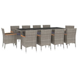 11 Piece Garden Dining Set with Cushions Grey Poly Rattan - Front View