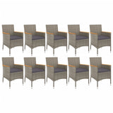 11 Piece Garden Dining Set with Cushions Grey Poly Rattan - Side View