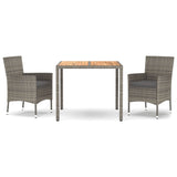 3 Piece Garden Dining Set with Cushions Grey Poly Rattan - Front View