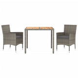 3 Piece Garden Dining Set with Cushions Grey Poly Rattan - Side View