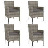 5 Piece Garden Dining Set with Cushions Grey Poly Rattan