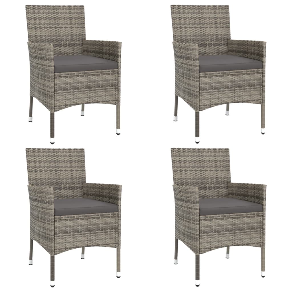 5 Piece Garden Dining Set with Cushions Grey Poly Rattan