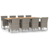9 Piece Garden Dining Set with Cushions Grey Poly Rattan - Front View