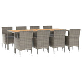 9 Piece Garden Dining Set with Cushions Grey Poly Rattan - Side View