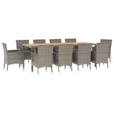 11 Piece Garden Dining Set with Cushions Grey Poly Rattan - Side View