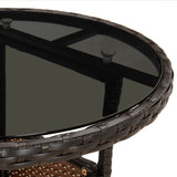 3 Piece Garden Bistro Set with Cushions Brown Poly Rattan - Low Angle