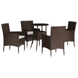 5 Piece Garden Bistro Set with Cushions Brown Poly Rattan - Side View