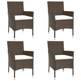 5 Piece Garden Bistro Set with Cushions Brown Poly Rattan - Top-Down View