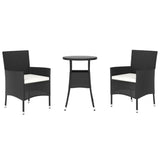 3 Piece Garden Bistro Set with Cushions Black Poly Rattan - Side View