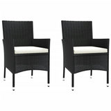3 Piece Garden Bistro Set with Cushions Black Poly Rattan - Top-Down View