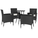 5 Piece Garden Bistro Set with Cushions Black Poly Rattan - Side View