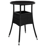 5 Piece Garden Bistro Set with Cushions Black Poly Rattan - Rear View