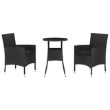3 Piece Garden Bistro Set with Cushions Black Poly Rattan