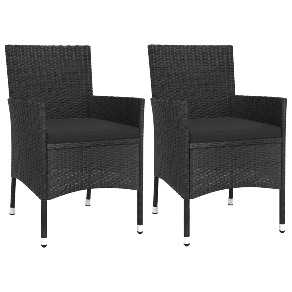 3 Piece Garden Bistro Set with Cushions Black Poly Rattan
