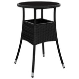 3 Piece Garden Bistro Set with Cushions Black Poly Rattan - 45-Degree Angle