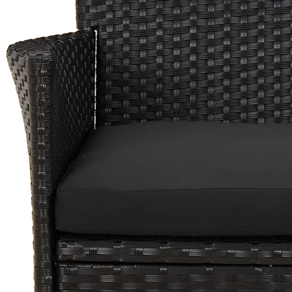 3 Piece Garden Bistro Set with Cushions Black Poly Rattan