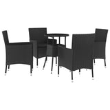 5 Piece Garden Bistro Set with Cushions Black Poly Rattan - Front View