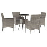 5 Piece Garden Bistro Set with Cushions Grey Poly Rattan - Front View