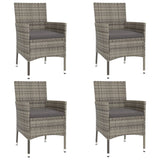 5 Piece Garden Bistro Set with Cushions Grey Poly Rattan - Side View