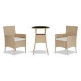 3 Piece Garden Bistro Set with Cushions Beige Poly Rattan