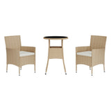 3 Piece Garden Bistro Set with Cushions Beige Poly Rattan
