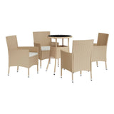 5 Piece Garden Bistro Set with Cushions Beige Poly Rattan - Side View