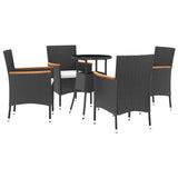 5 Piece Garden Bistro Set with Cushions Black Poly Rattan - Front View