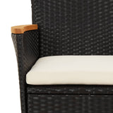 5 Piece Garden Bistro Set with Cushions Black Poly Rattan - Rear View