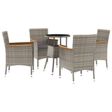 5 Piece Garden Bistro Set with Cushions Grey Poly Rattan - Front View
