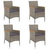 5 Piece Garden Bistro Set with Cushions Grey Poly Rattan - Side View