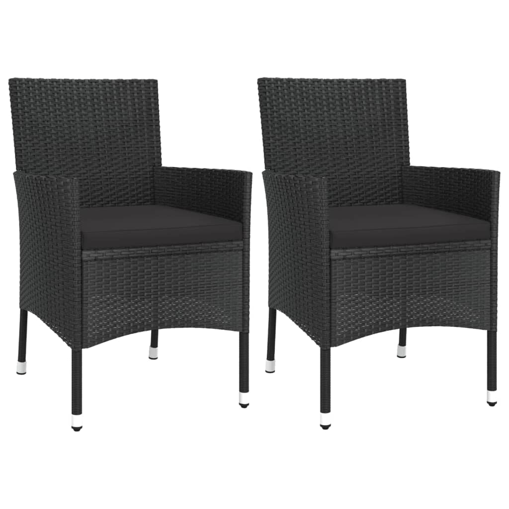 3 Piece Garden Bistro Set with Cushions Black Poly Rattan