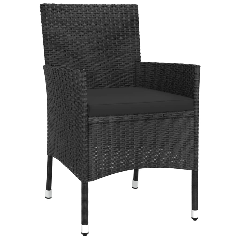 3 Piece Garden Bistro Set with Cushions Black Poly Rattan