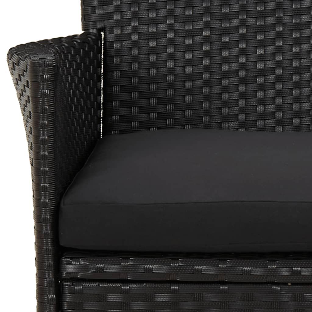3 Piece Garden Bistro Set with Cushions Black Poly Rattan