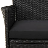 3 Piece Garden Bistro Set with Cushions Black Poly Rattan - Rear View