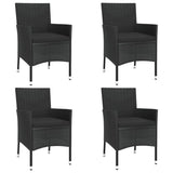 5 Piece Garden Bistro Set with Cushions Black Poly Rattan