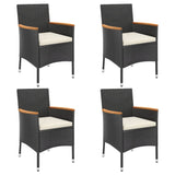 5 Piece Garden Bistro Set with Cushions Black Poly Rattan - Side View
