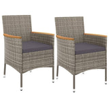 3 Piece Garden Bistro Set with Cushions Grey Poly Rattan - Side View