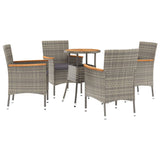 5 Piece Garden Bistro Set with Cushions Grey Poly Rattan - Front View