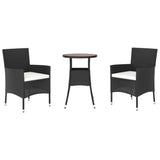 3 Piece Garden Bistro Set with Cushions Black Poly Rattan - Side View