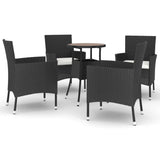 5 Piece Garden Bistro Set with Cushions Black Poly Rattan - Front View