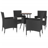 5 Piece Garden Bistro Set with Cushions Black Poly Rattan - Side View