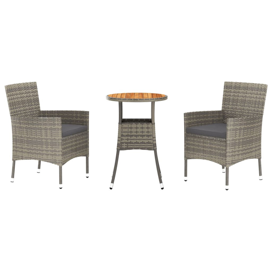 3 Piece Garden Bistro Set with Cushions Grey Poly Rattan