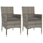 3 Piece Garden Bistro Set with Cushions Grey Poly Rattan