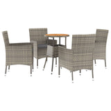 5 Piece Garden Bistro Set with Cushions Grey Poly Rattan - Front View