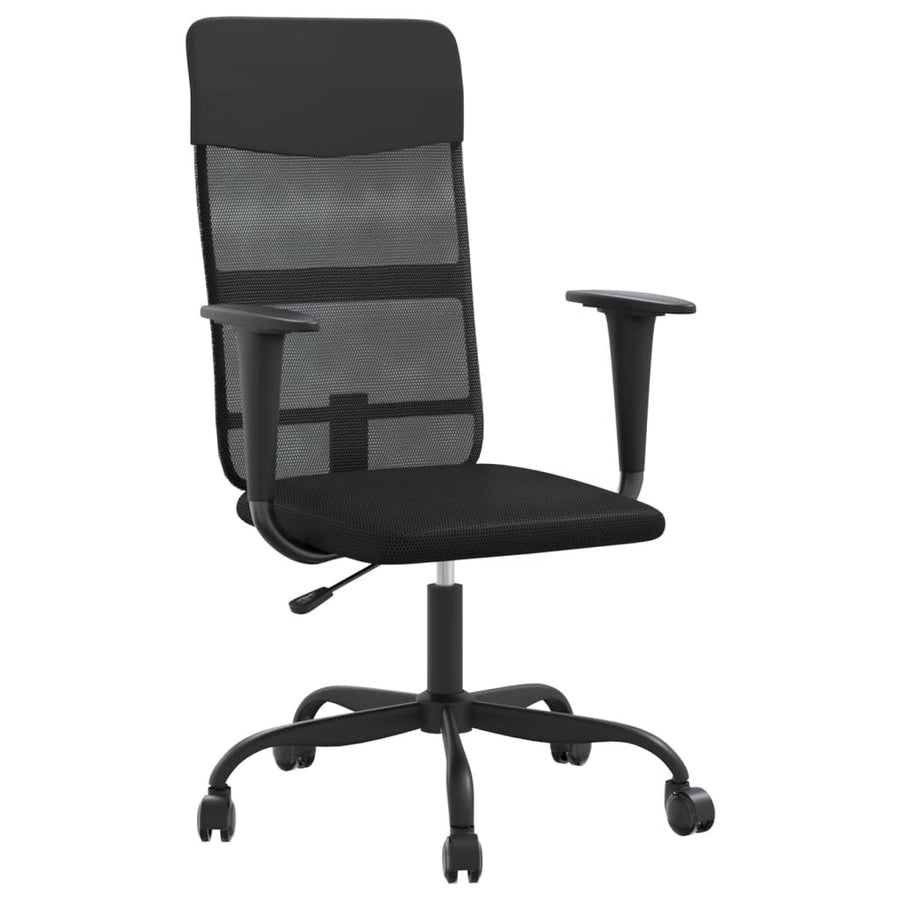 Office Chair Height Adjustable Black Mesh Fabric&Faux Leather